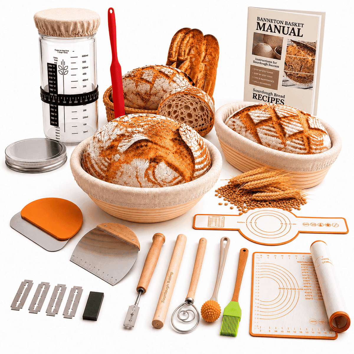 TERRAN Sourdough Starter Set Bread Baking Kit – Bread Baking Kit with Proofing Basket and Tools, Complete Set for Home Bakers and Gift Giving