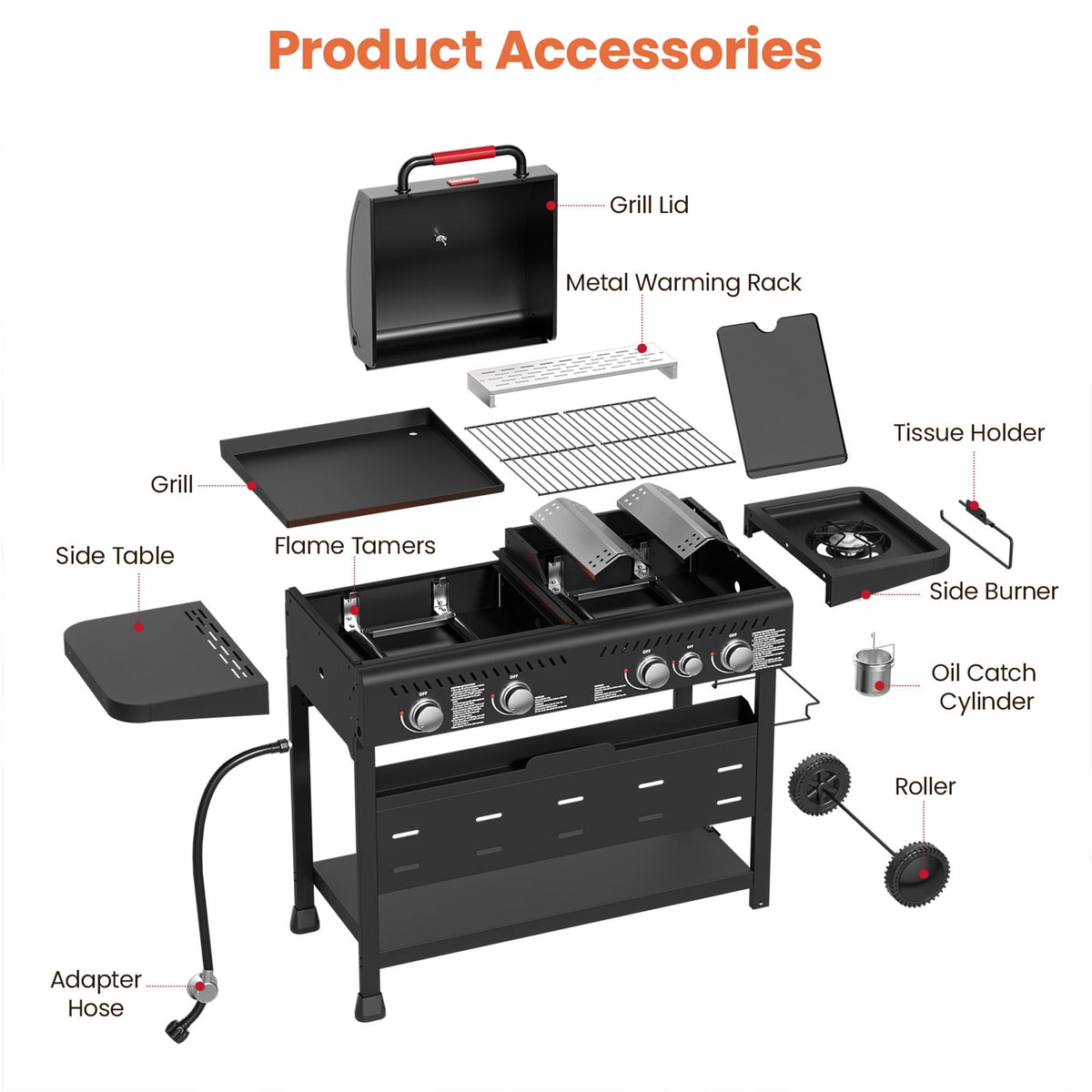 50,000 BTU Grill and Griddle Combo, 702 SQ.IN Cooking Space, Non-Stick Porcelain Enamel Grates, for Backyard BBQ, Outdoor Cooking